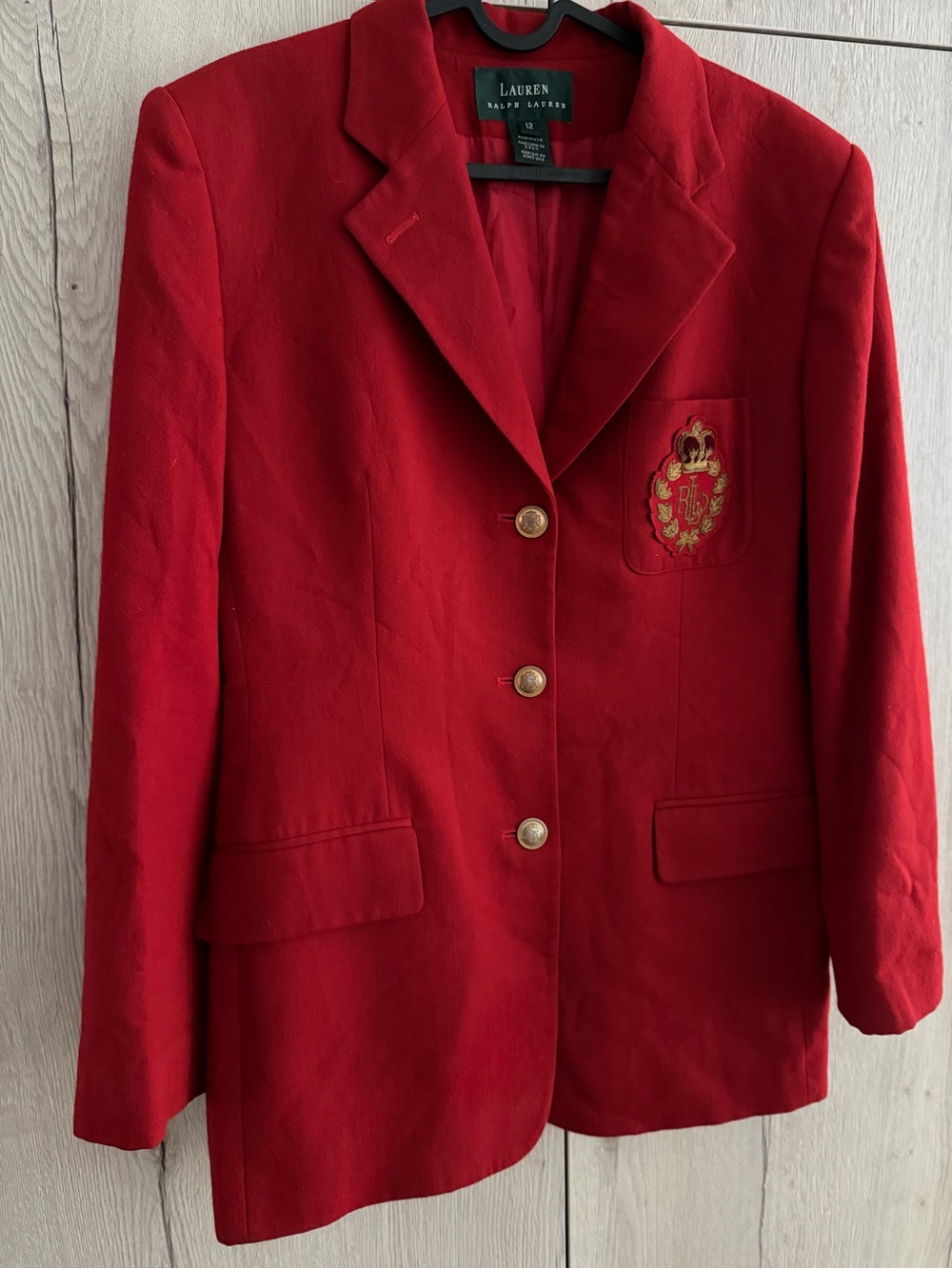 Ralph Lauren preppy red collegiate style blazer with crest